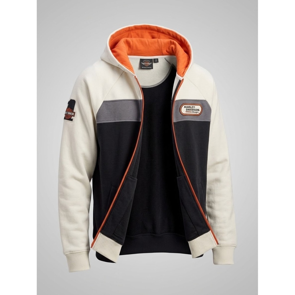 Harley-Davidson Men's Black White Gray Orange Zip Up Hoodie. Size L